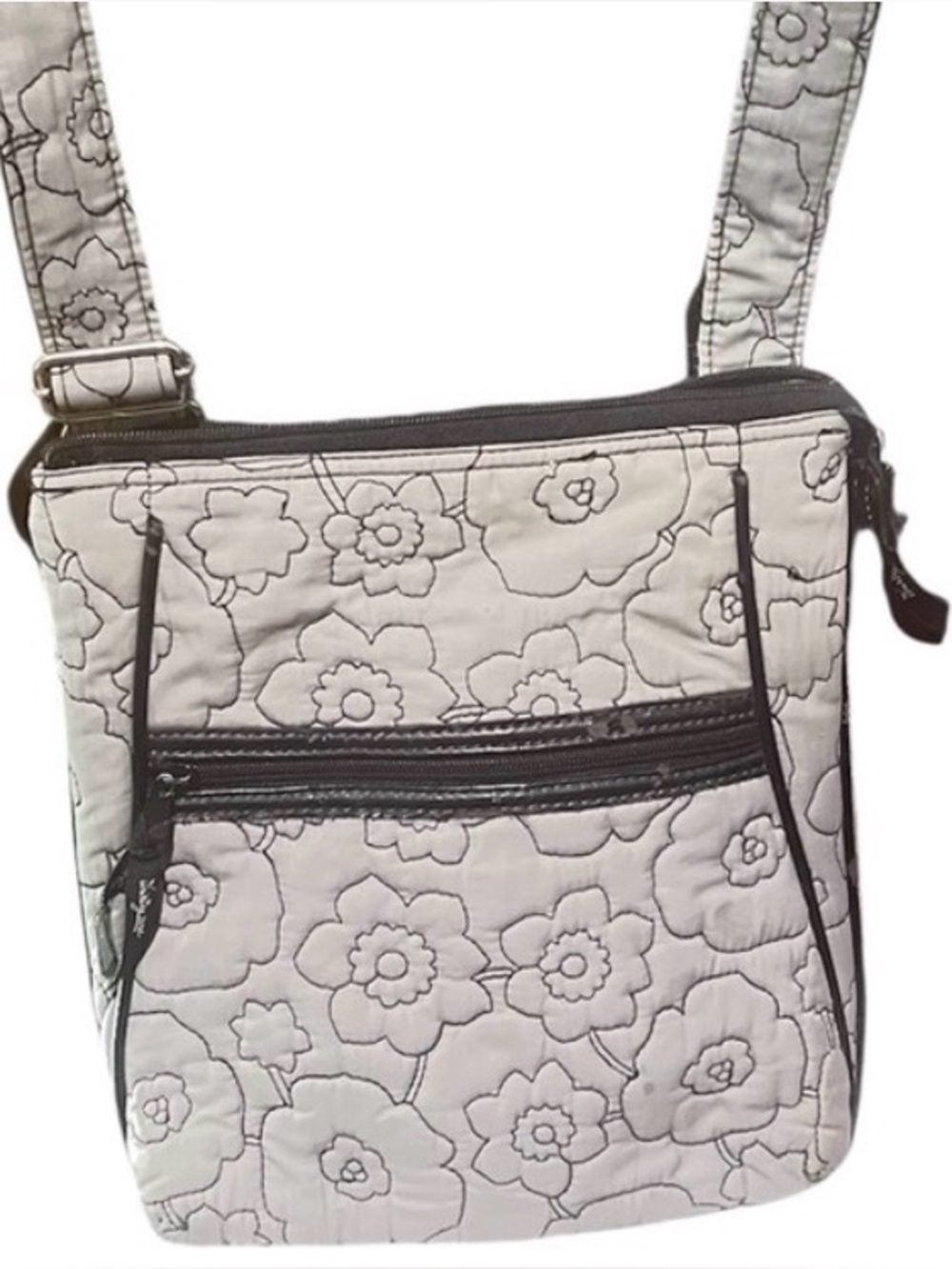 Thirtyone Floral Quilted Grey and Black Crossbody Bag